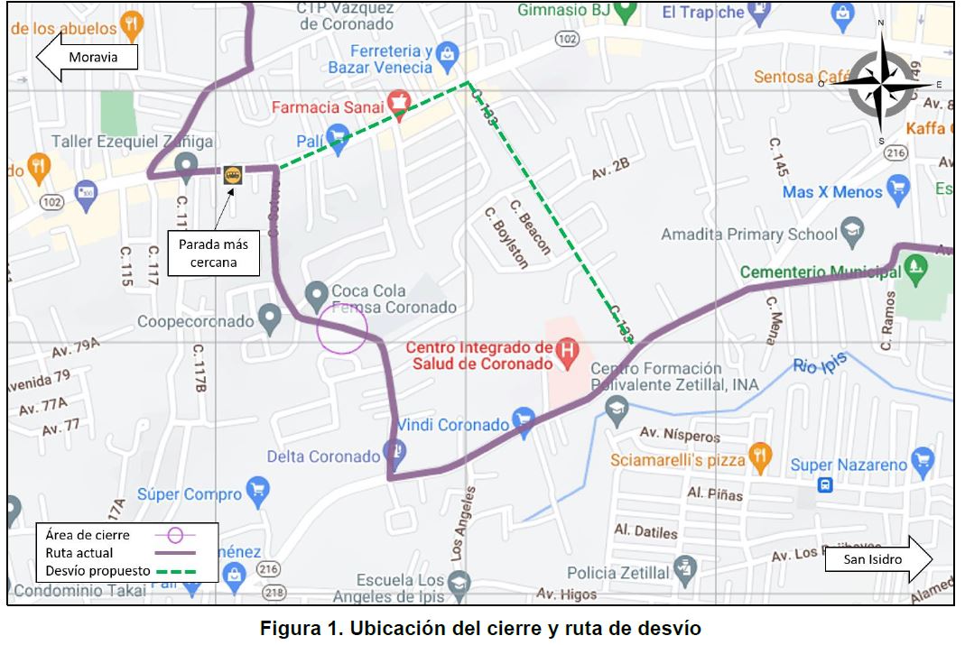 Croquis del cambio temporal de recorrido San José Coronado